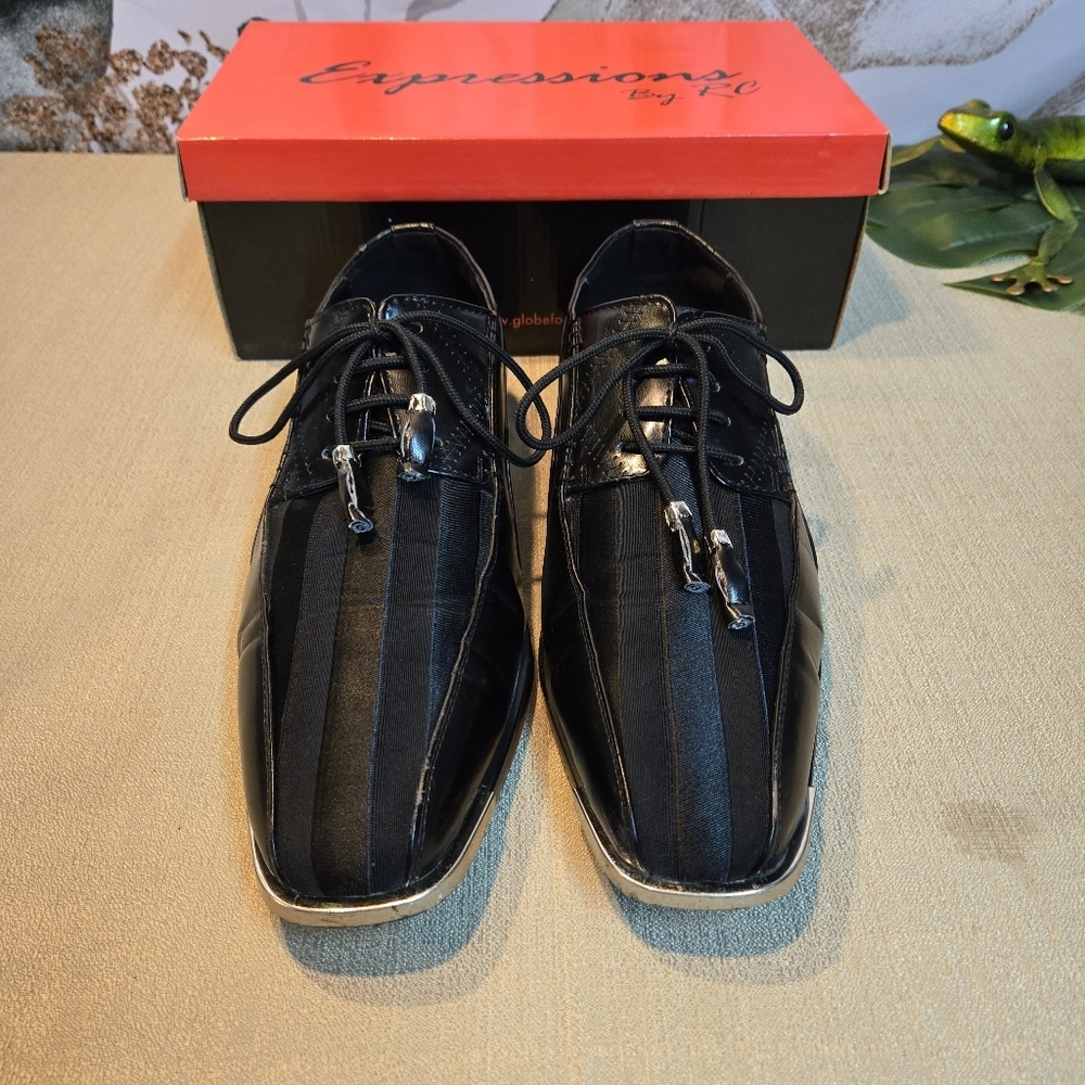Men's Formal Black Lace Up Shoes Size 12 - Modern Wedding Prom Party Shoes - Picture 2 of 12